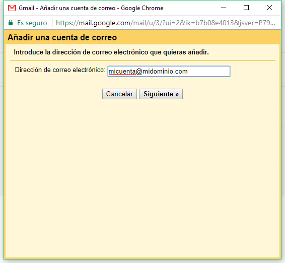 Añadir una cuenta de correo a Gmail - Paso 1