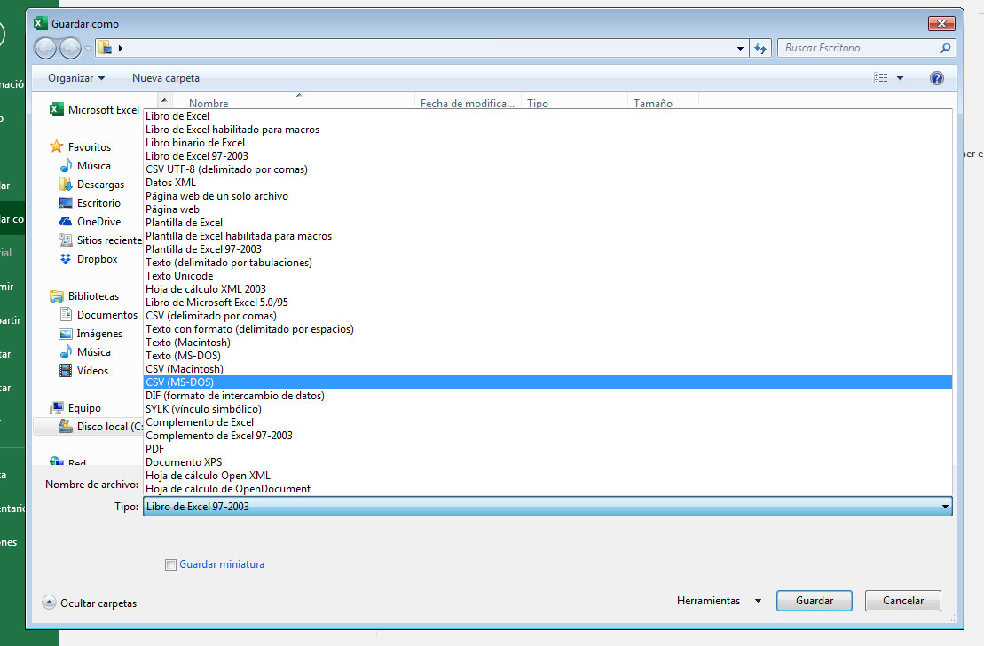 convertir xls a csv con excel