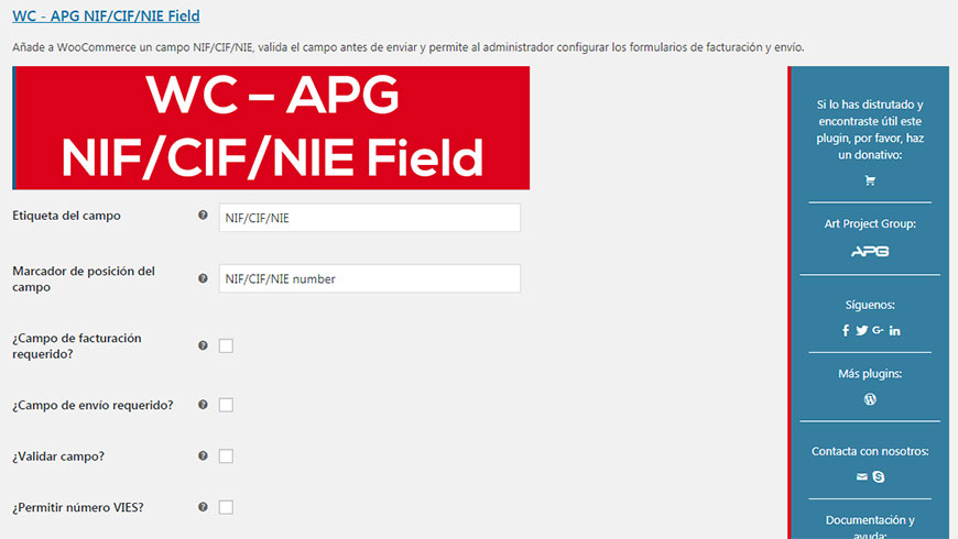 Configuración plugin NIF WooCommerce