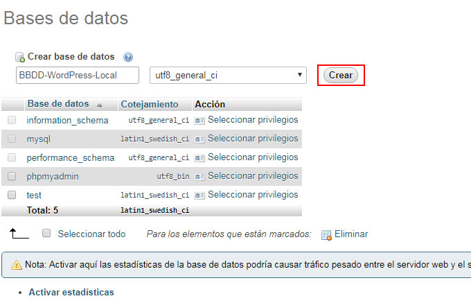 Crear BBDD phpMyAdmin